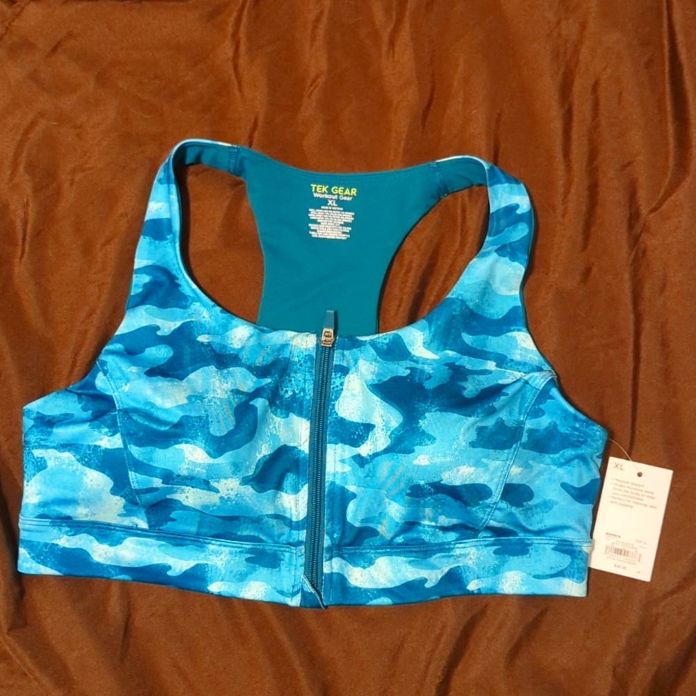Tek Gear XL Zip Front Sports Bra NWT